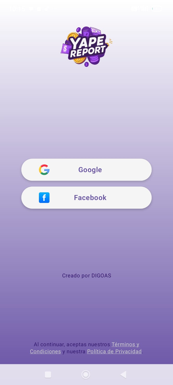 Pantalla de inicio de sesión